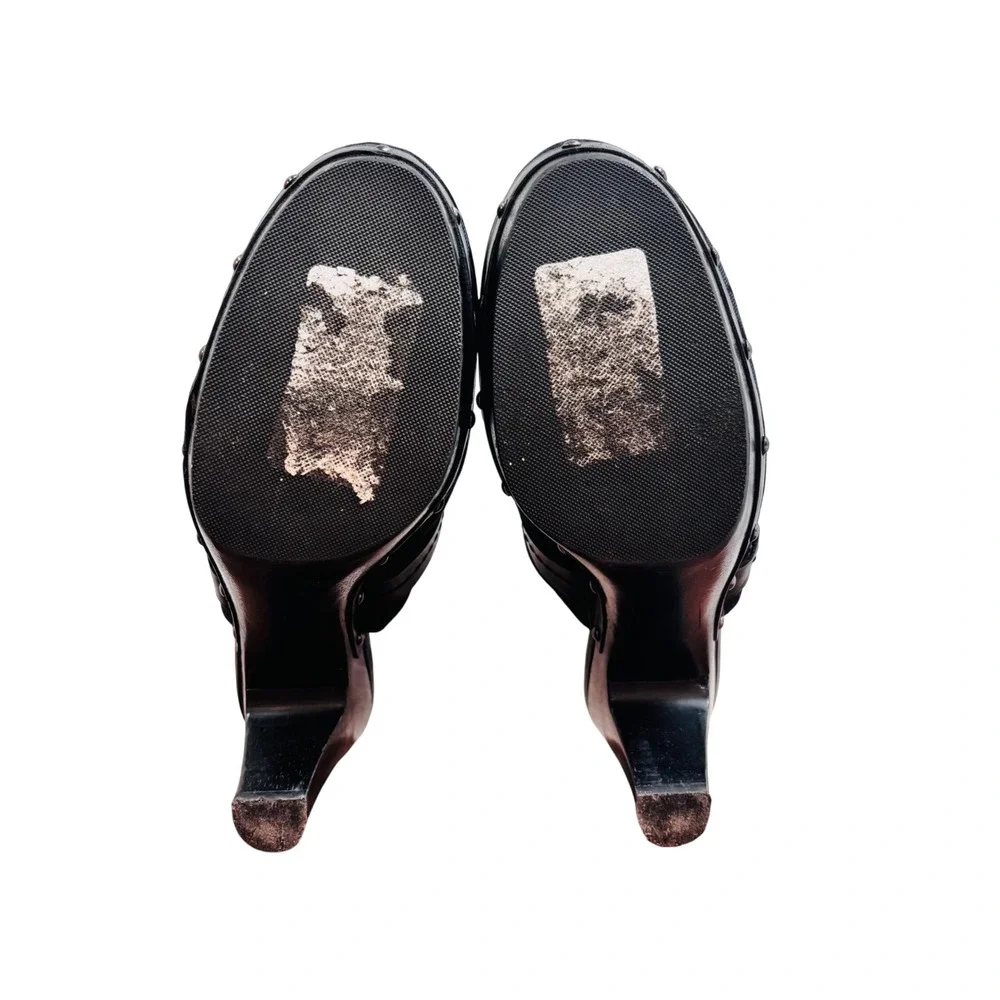 Coach Ivy Black Signature Jacquard Studded Wooden Platform Clogs Mules F2370 8B